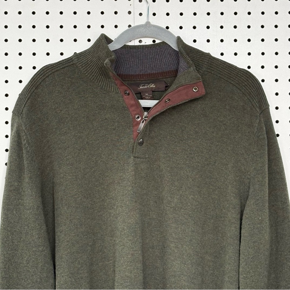 Tasso Elba 1/4 Zip Sweater 100% Cotton Green Men’s XL 
Ribbed collar